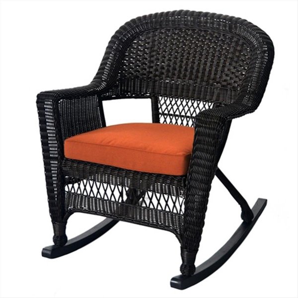 Jeco W00201R-A-2-FS016 Espresso Rocker Wicker Chair With Orange Cushion - Set 2 W00201R-A_2-FS016